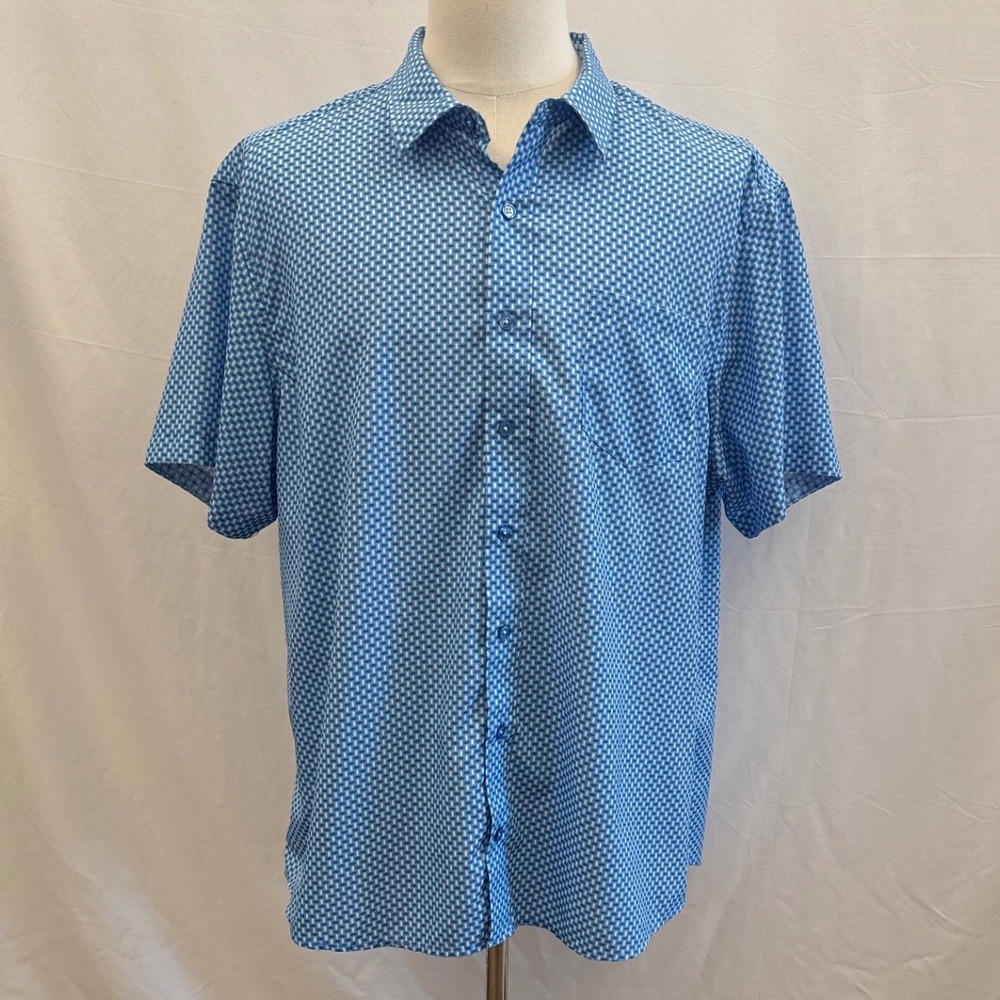 Nick Graham Everywhere Mens XXL Blue Geometric Stretch Modern Fit Button Down